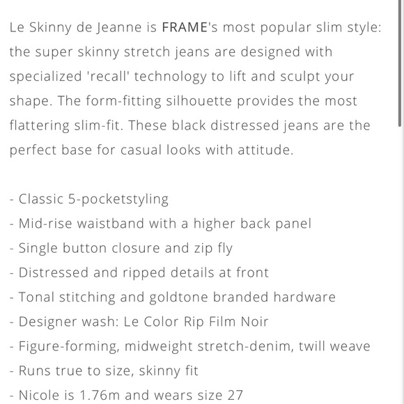 Frame Denim Le Skinny de Jeanne Ripped Film Noir - Picture 4 of 8